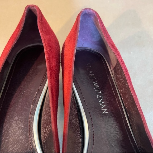 Stuart Weitzman Maroon Suede Leather Square Toe Block Heel Pumps Women’s Size 10 - Picture 7 of 9